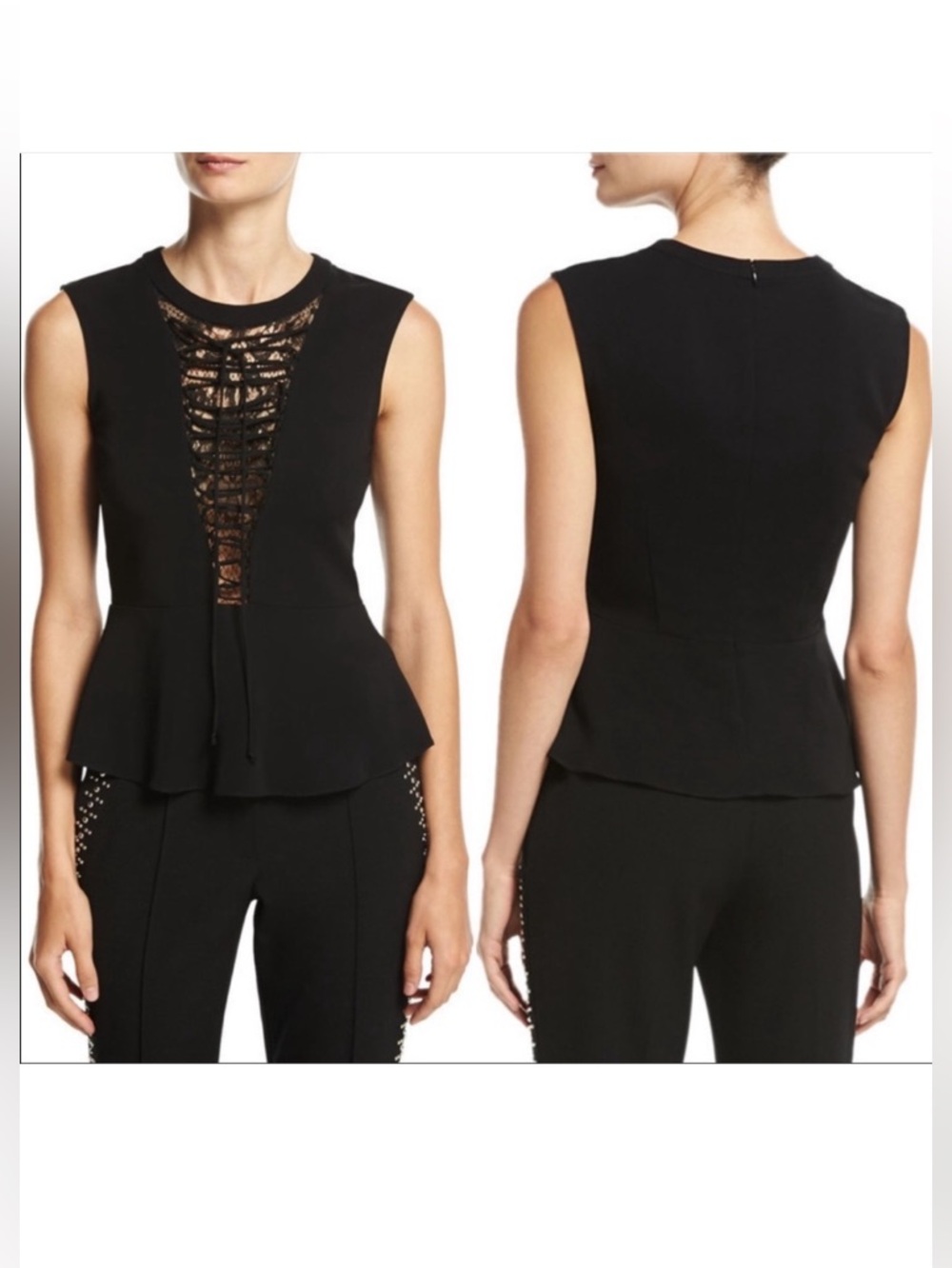 A.L.C. Black Lace-Up Peplum Tank Top